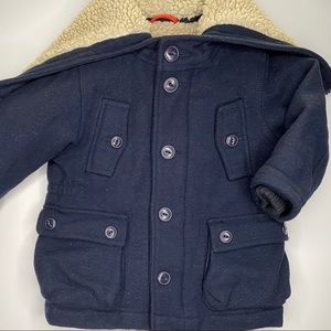 Baby Gap Boys Wool/Fleece Navy Pea Coat 2T w/ Hood